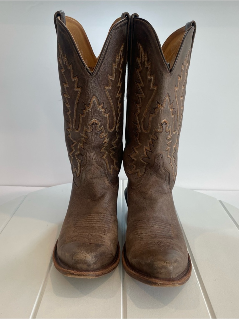 Old West Classic Brown Leather Cowboy Boots Women’s Size 8.5 LF1534 Snip Toe